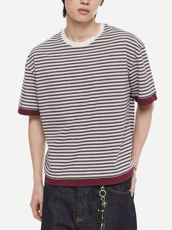 【DNSR】Layered Stripe Crop T-Shirt