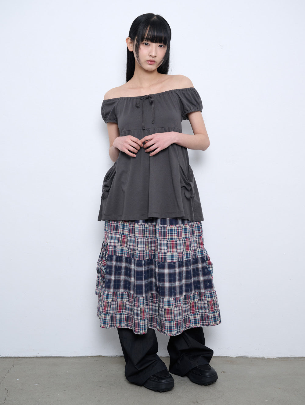 【TUOMIO】SHIRRED POCKET TOP
