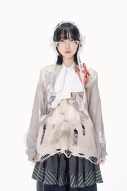 国際配送【Nerd out XU】odd eye cat damage knit / 【ナードアウトエックスユー】オッドアイキャットダメージニット