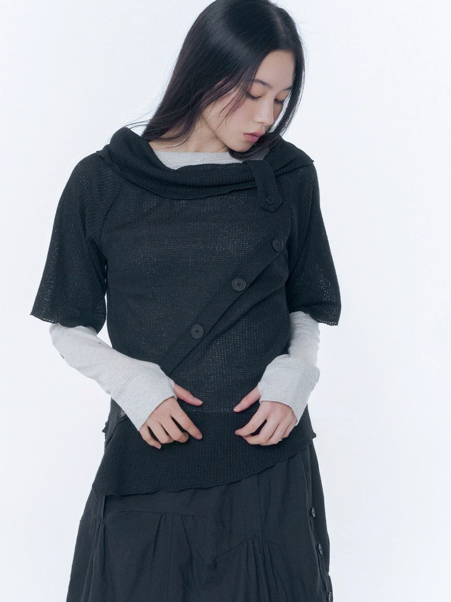 【Miseki seoul】Diagonal crochet knit top