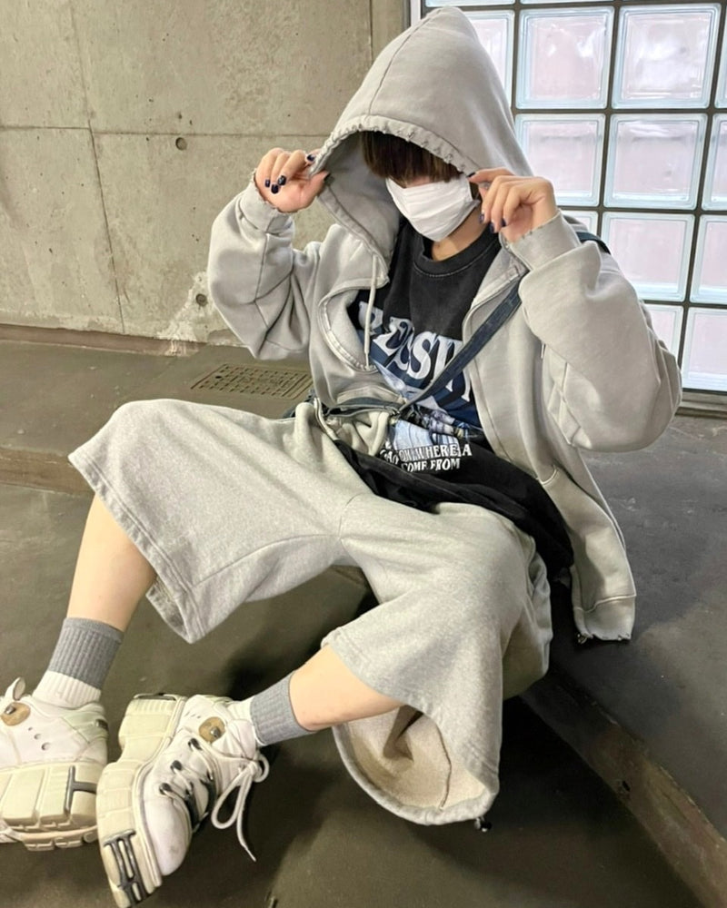 受注制【Never mind the XU】damage zip hoodie (3color)