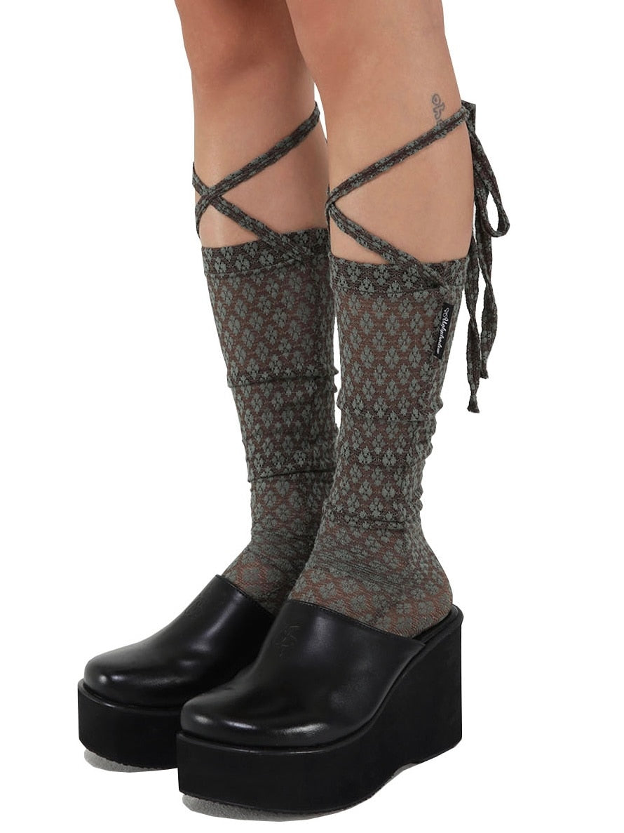 12/21 20:00 再販【Uglyshadow】LACE LONG SOCKS (5color)