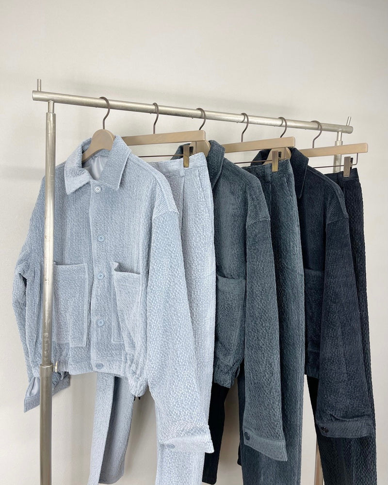 受注制【Chikashitsu +】set up design corduroy cropped jacket (3color)