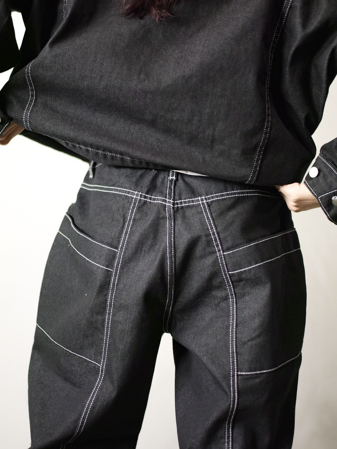 受注制【Chikashitsu +】set up stitch denim easy pants