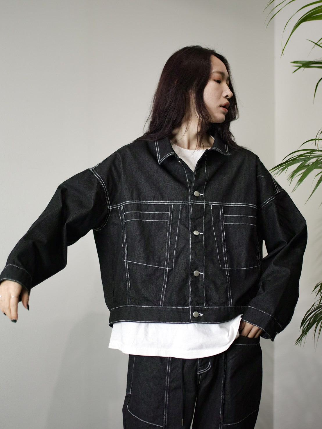 受注制【Chikashitsu +】set up stitch denim jacket