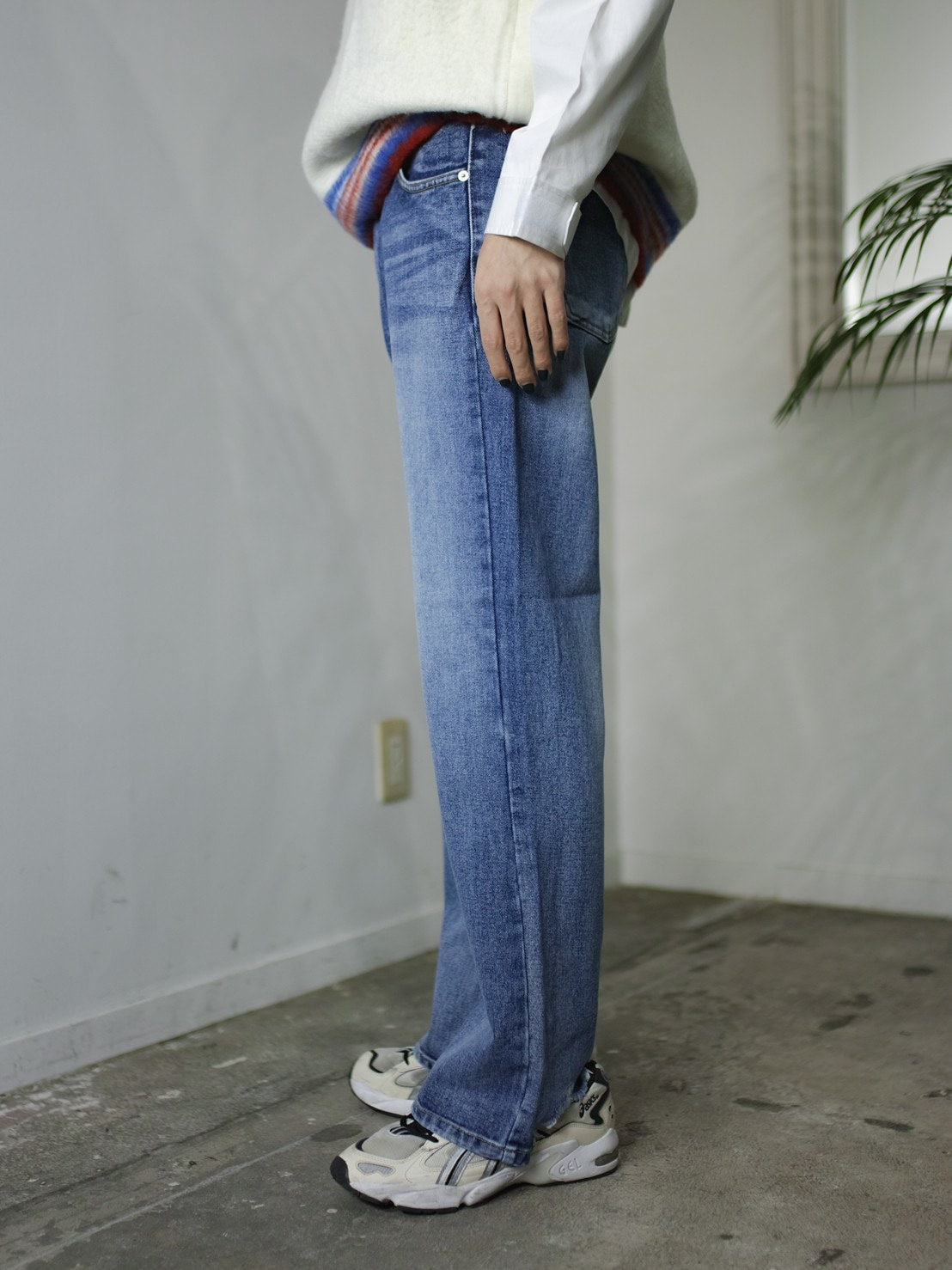 受注制【Chikashitsu +】flare damage denim pants (2color)