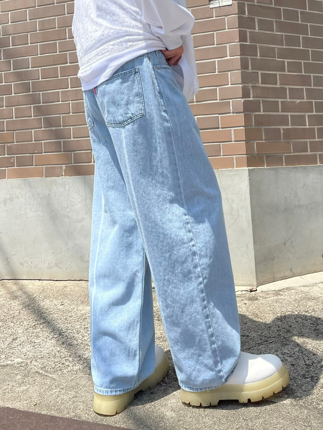 【Chikashitsu +】center breach denim pants (2color)