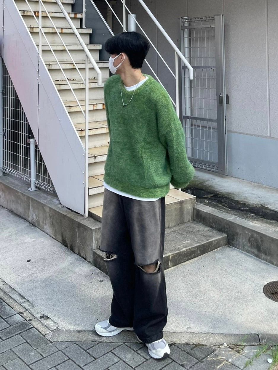 受注制【Chikashitsu +】vintage wash damage denim pants (2color)