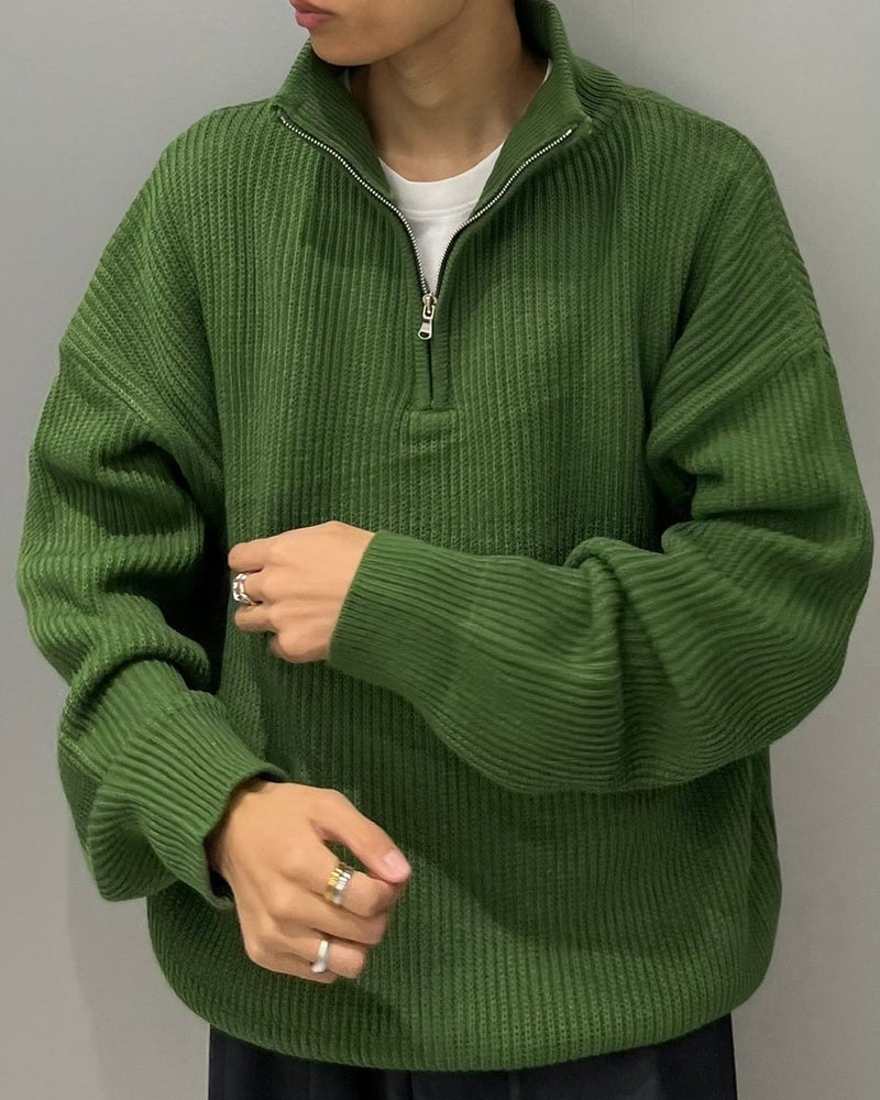 【Chikashitsu +】half zip high neck knit (3color) / 【チカシツプラス】ハーフジップアップハイネック長袖ニット
