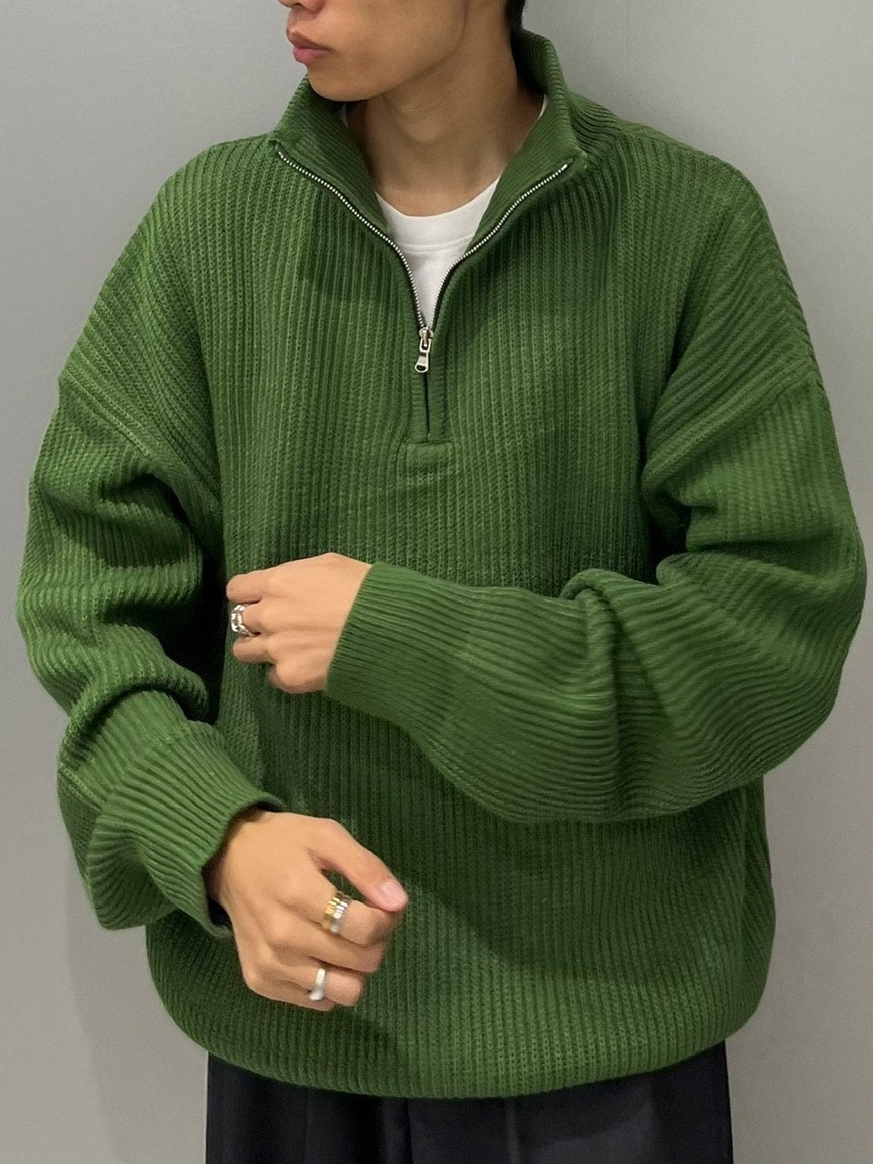 【Chikashitsu +】half zip high neck knit (3color) / 【チカシツプラス】ハーフジップアップハイネック長袖ニット