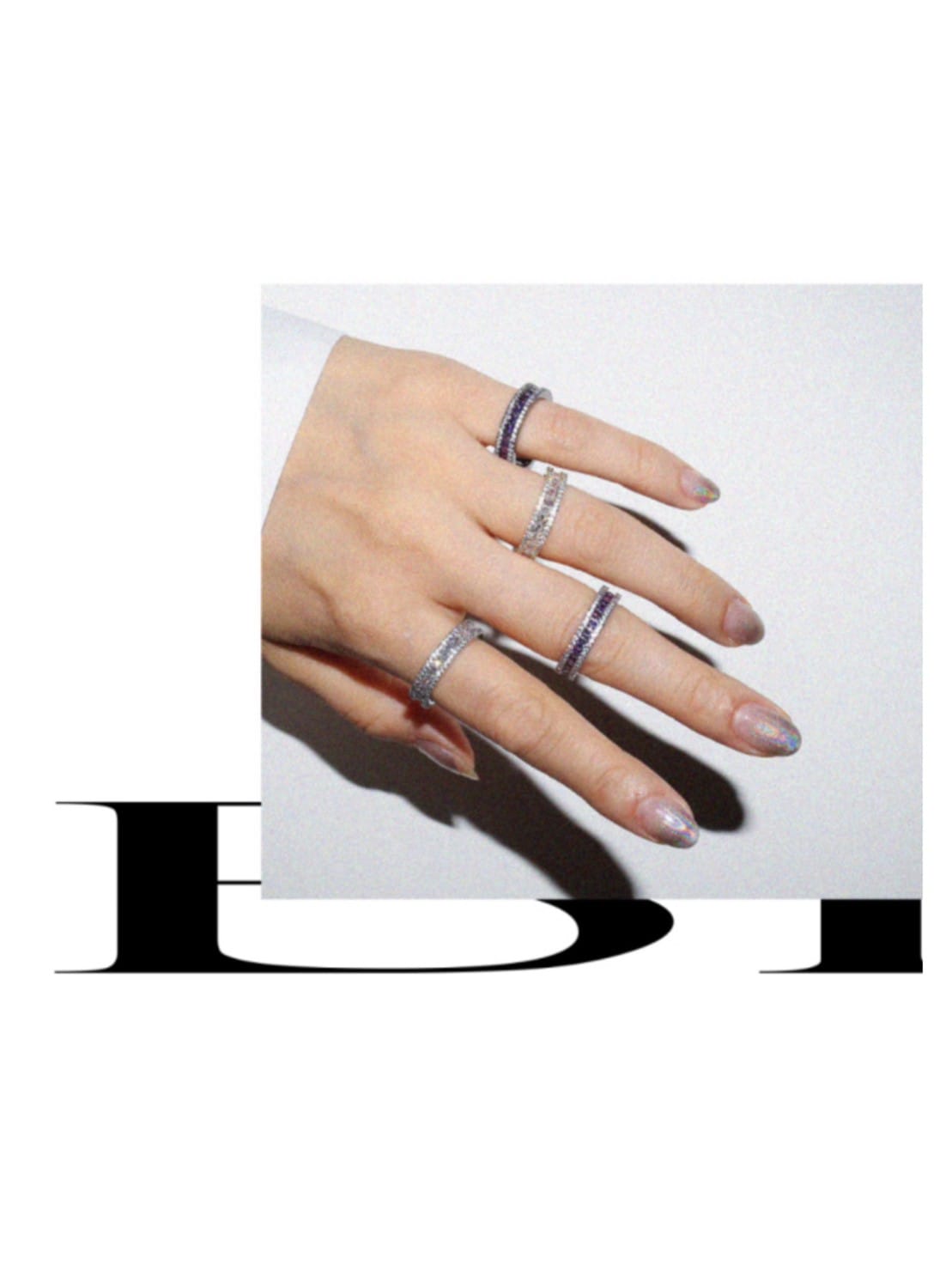 【BLACK PURPLE】AAA DIA CRYSTAL 3-LINE RING (MINI)