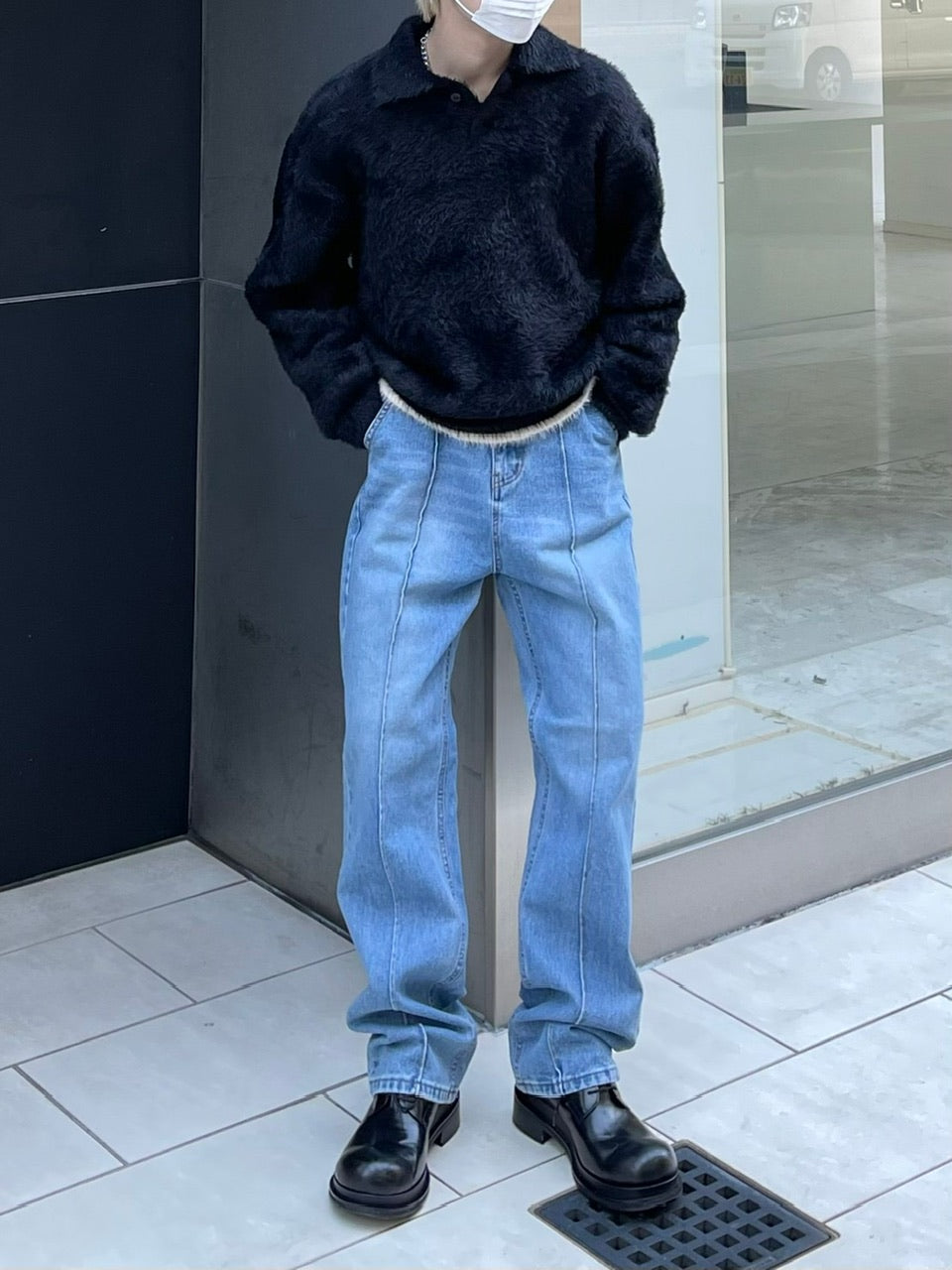 受注制【Chikashitsu +】center press denim pants 2