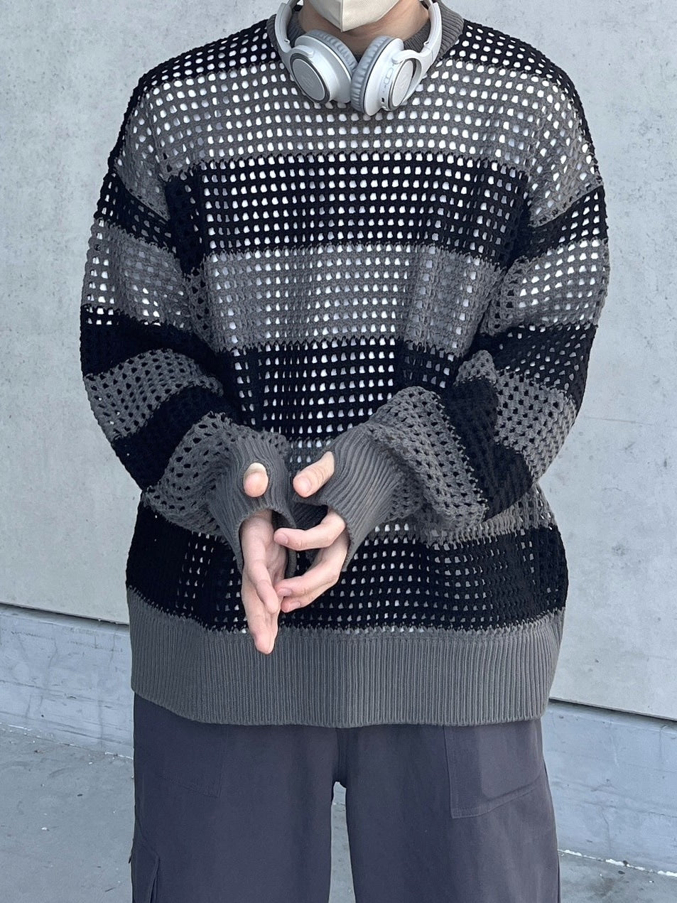 受注制【youll】mesh border knit (2color)