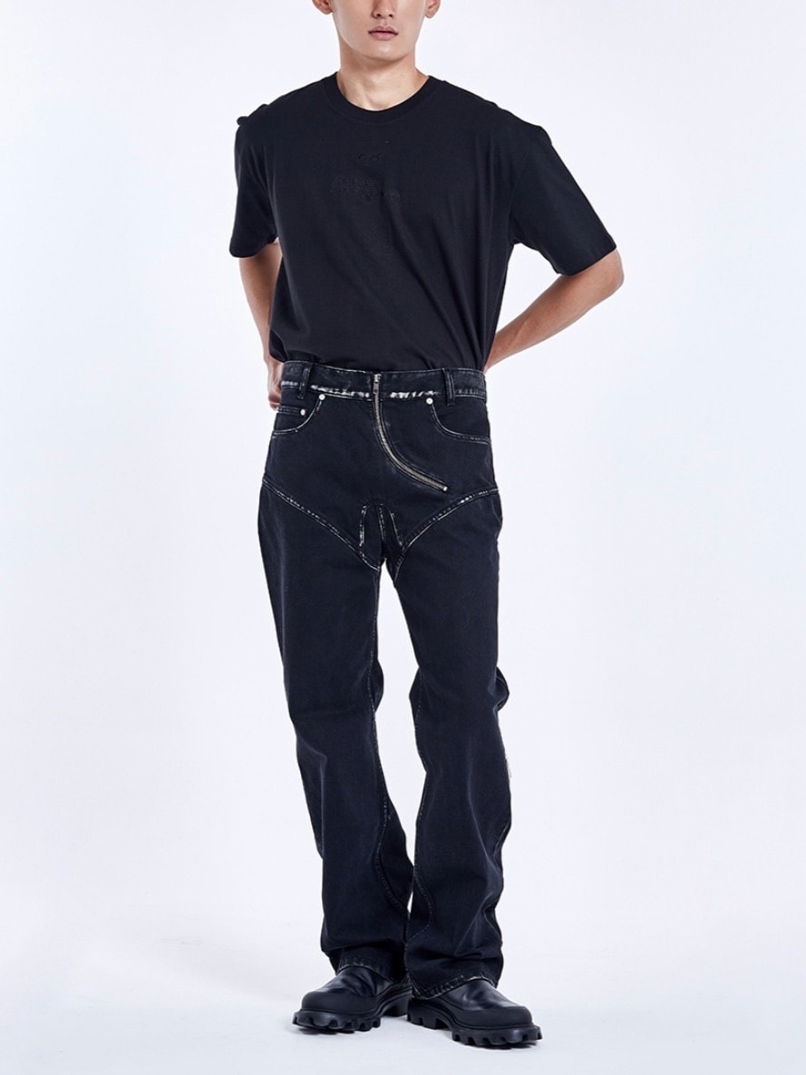 【51percent】Curved zipper denim pants