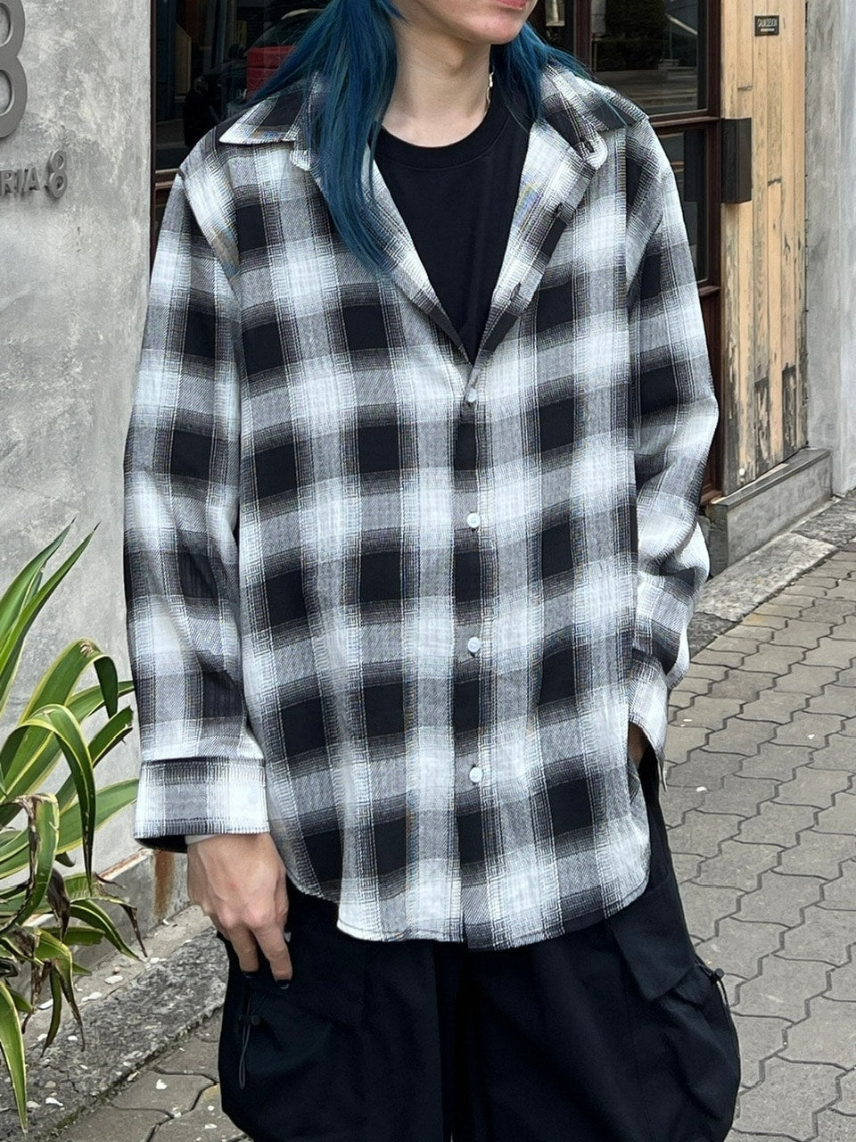 大阪店WEB限定受注制【Chikashitsu +】over fit shadow check shirt (3color)
