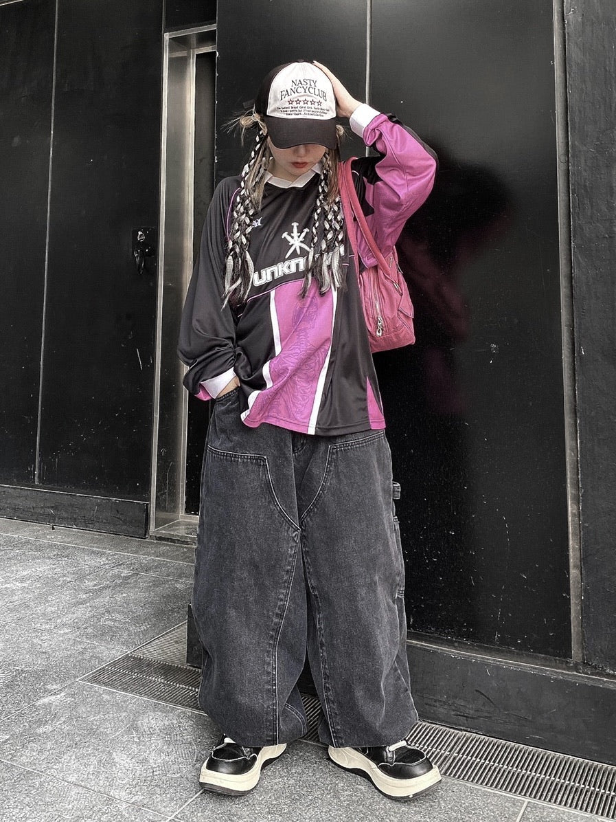 受注制【Never mind the XU】painter denim wide pants (2color)