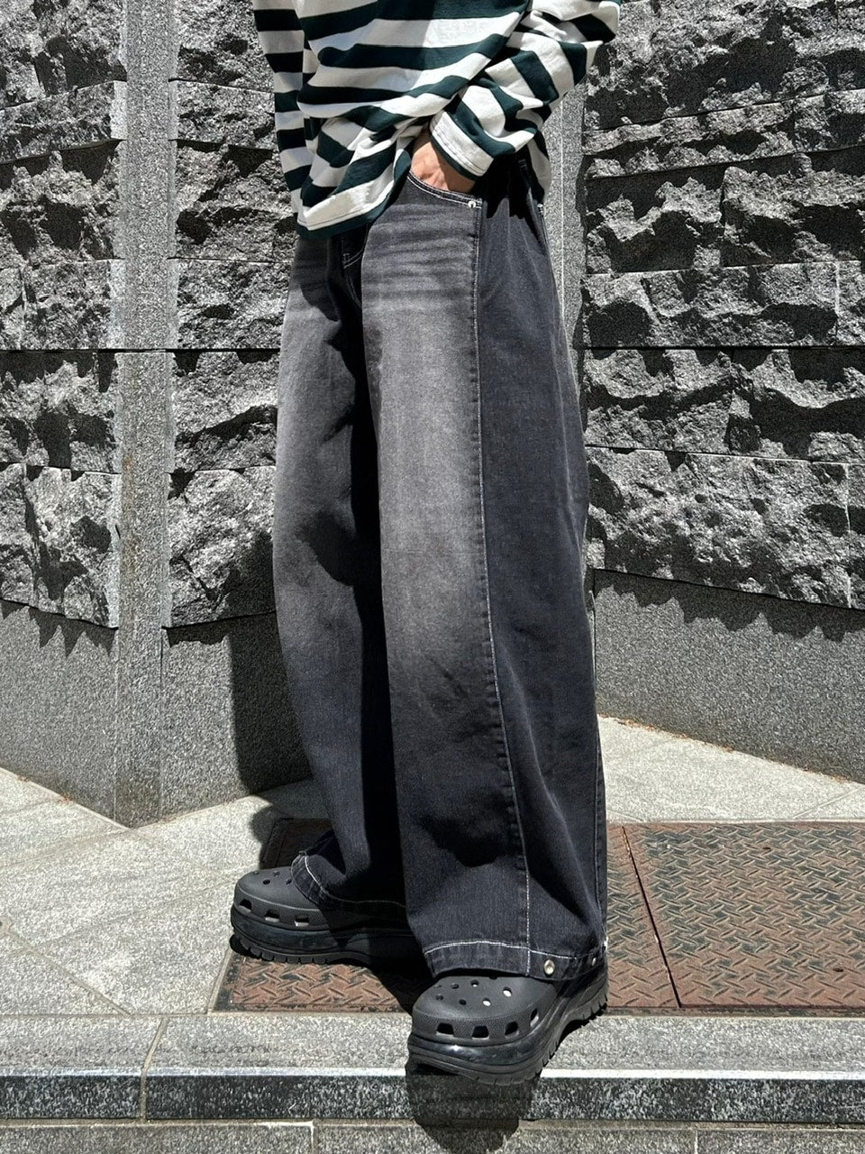 受注制【Chikashitsu +】snap button stitch denim pants / 【チカシツプラス】スナップボタンスティッチデニムパンツ