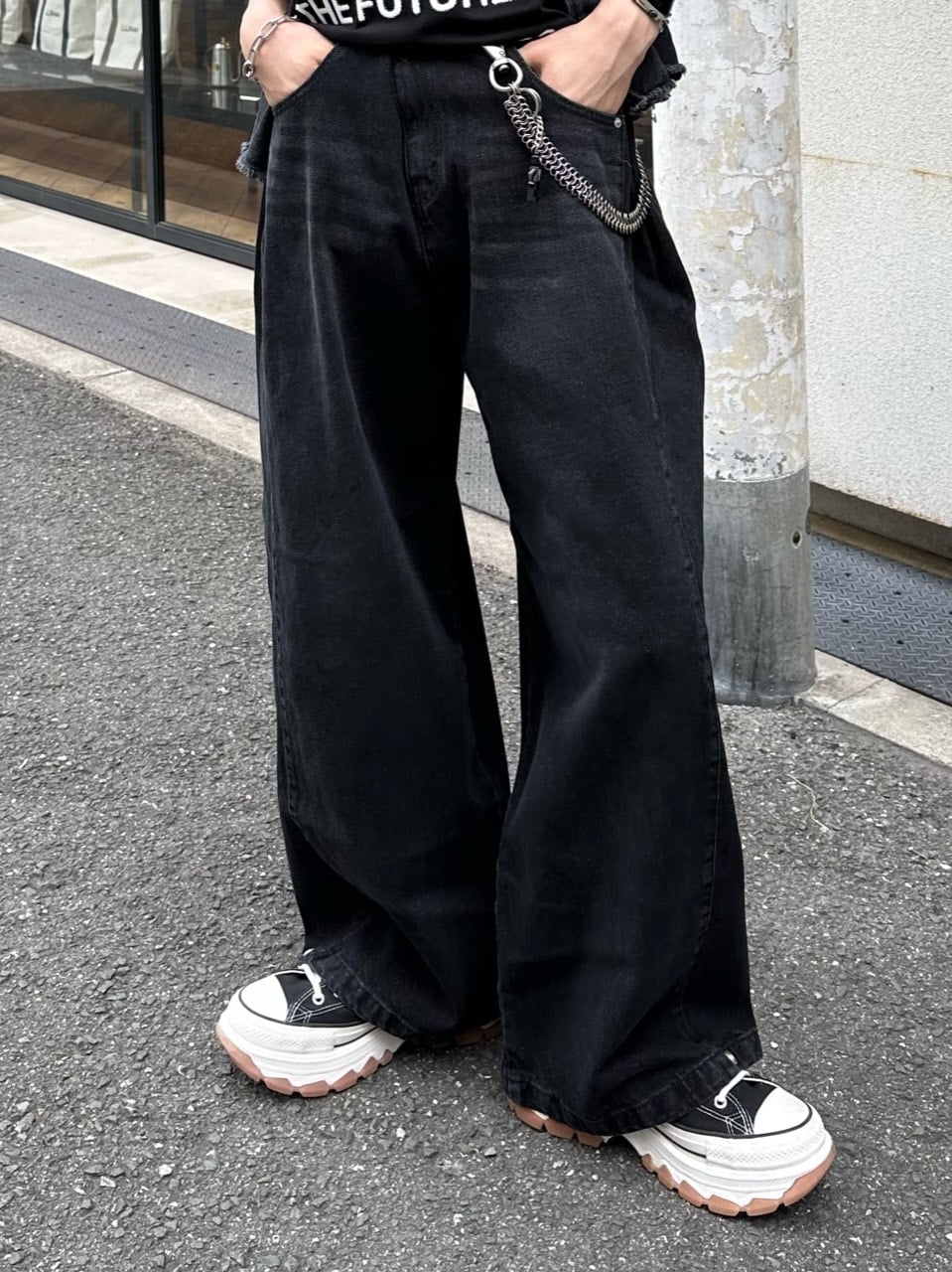 【Chikashitsu +】snap button denim pants (2color)