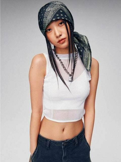 【runningHIGH】KNIT MESH SLEEVELESS TOP