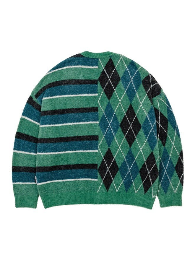 【AJOBYAJO】Argyle Stripe Mixed Cardigan / 【アジョバイアジョ】アーガイルストライプボーダーミックス長袖カーディガン