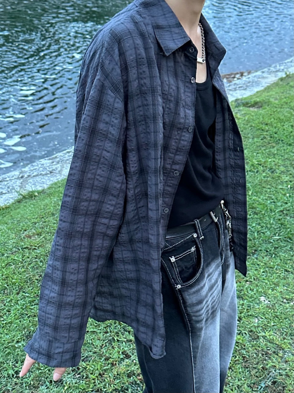 大阪店WEB限定受注制【Chikashitsu +】linen check shirt (3color)