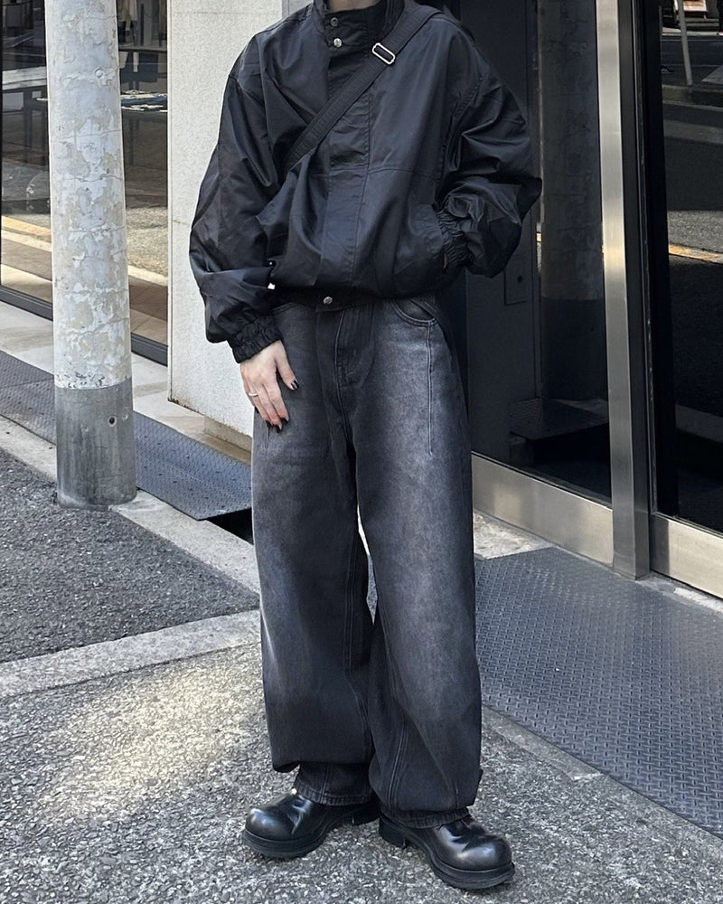 大阪店WEB限定受注制【Chikashitsu +】washing wide denim pants (2color)