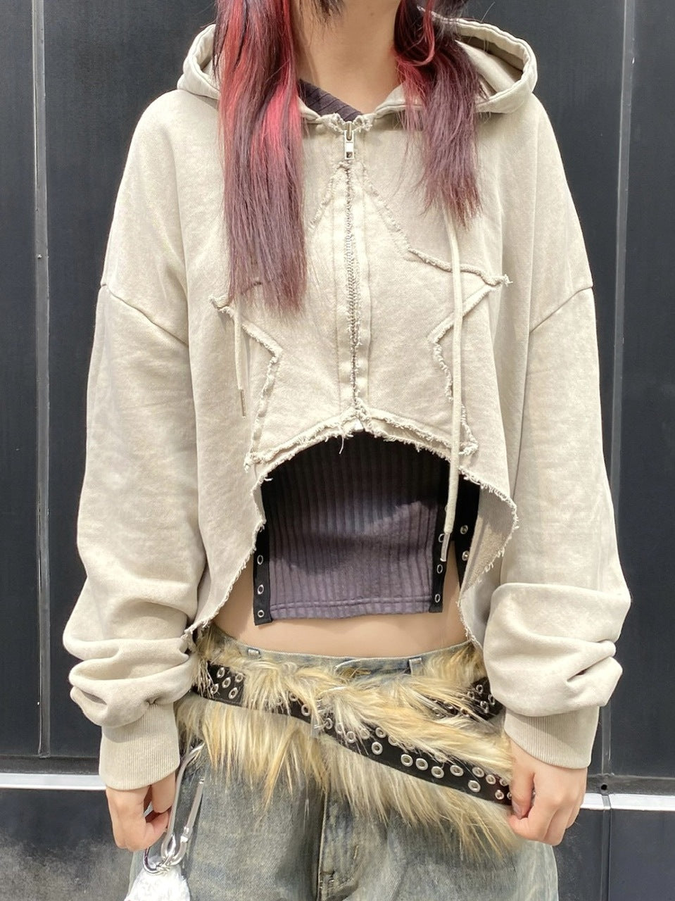 【Never mind the XU】star zip up crop hoodie (3color)