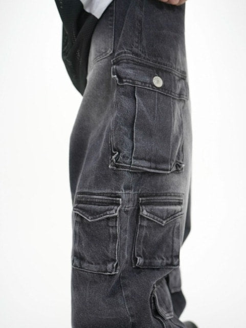 受注制【Never mind the XU】pocket cargo denim pants (2color) / 【ネバーマインドザエックスユー】ポケットカーゴワイドデニムパンツ