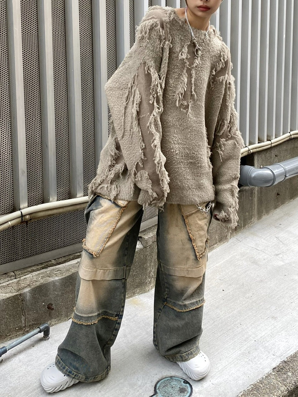 受注制【Never mind the XU】grunge denim cargo pants (2color) / 【ネバーマインドザエックスユー】グランジカーゴデニムパンツ