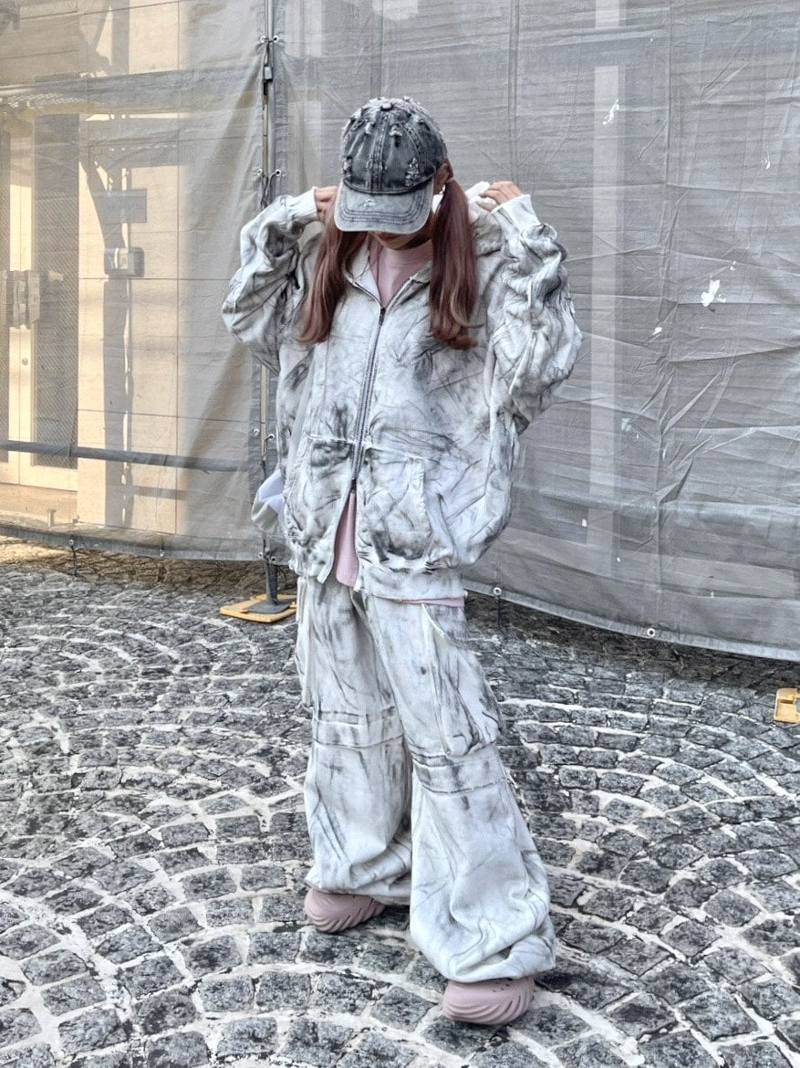 【Never mind the XU】dirty washing zip up hoodie (2color) / 【ネバーマインドザエックスユー】ダーティーウォッシング長袖ジップアップパーカー