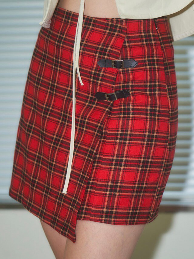 【FANCY CLUB】CHECK BUCKLE WRAP SKIRT / 【ファンシークラブ】チェックバックルラップミニスカート