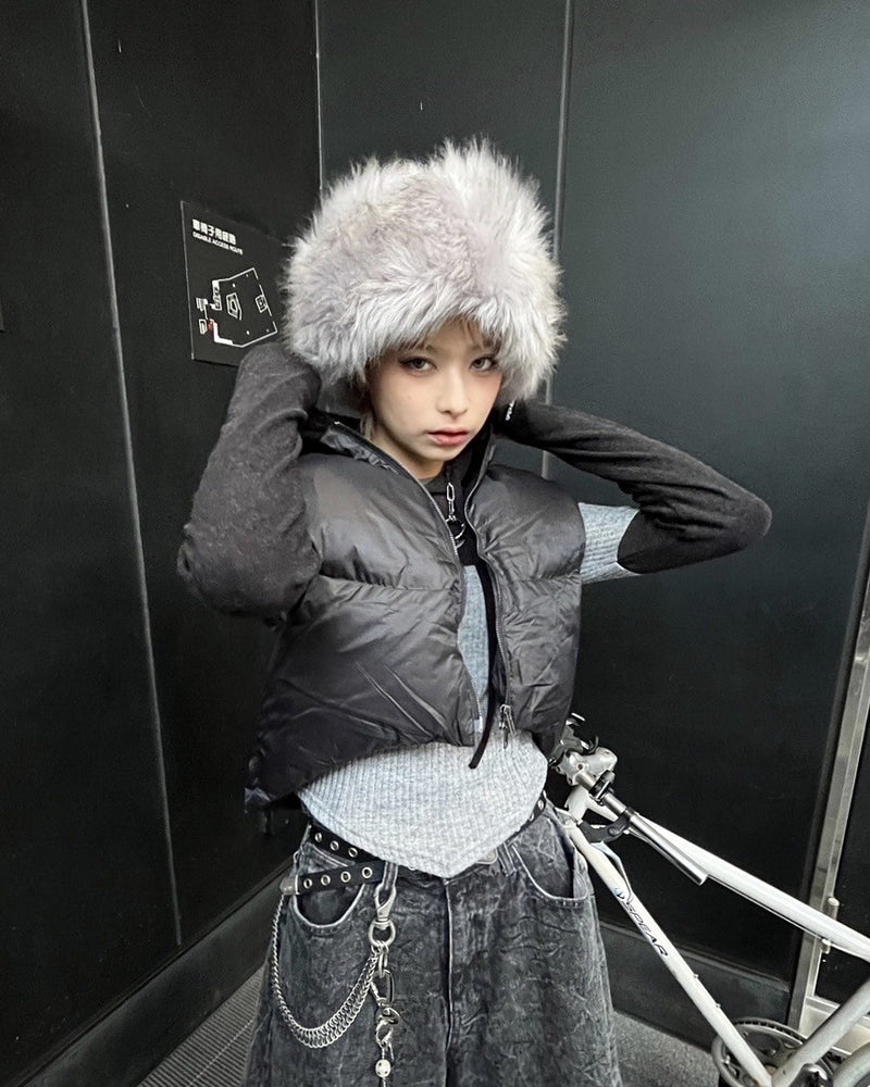 受注制【Never mind the XU】short padding vest (2color) / 【ネバーマインドザエックスユー】ショートパディングベストダウンジャケット