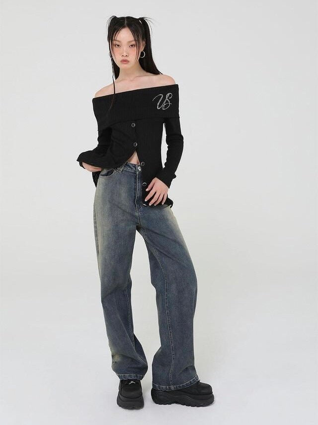 【Uglyshadow】BEAD KNIT OFF-SHOULDER / 【アグリーシャドウ】ビーズロングオフショルダー長袖カーディガン