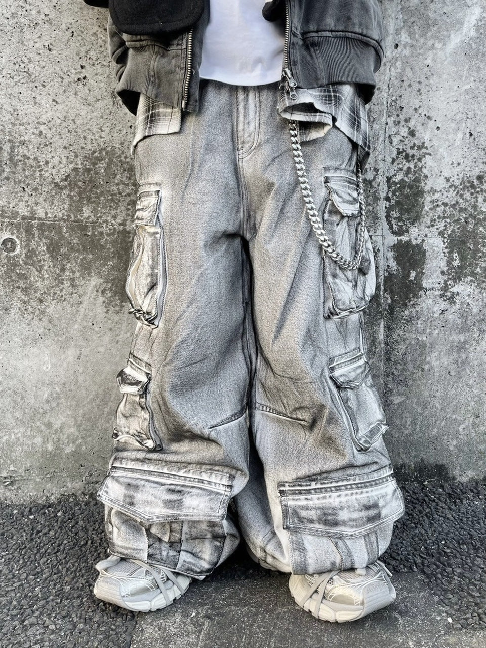 【Never mind the XU】pocket cargo denim pants 2 (2color) / 【ネバーマインドザエックスユー】ポケットカーゴワイドデニムパンツ
