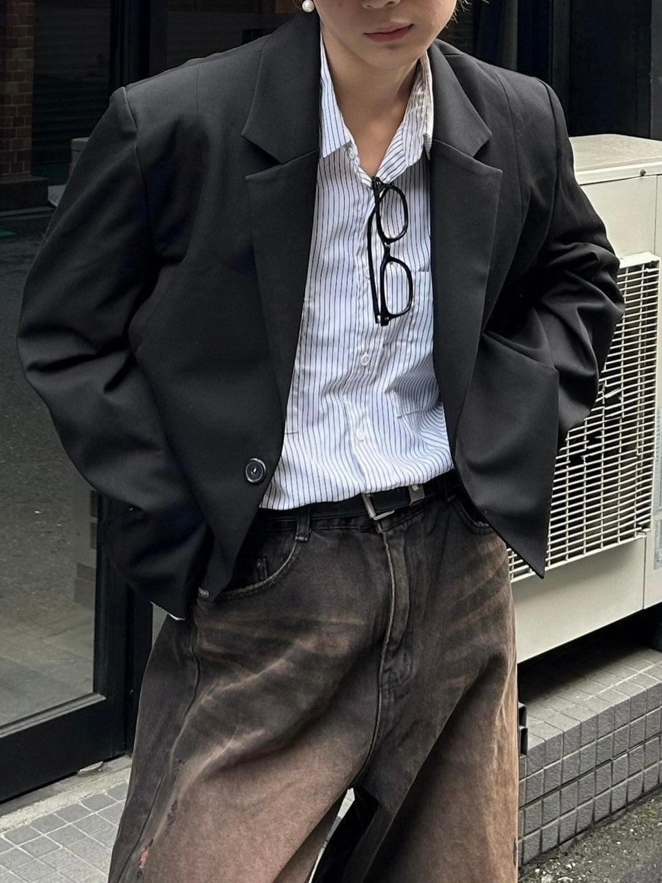 【Chikashitsu +】cropped single jacket (2color)