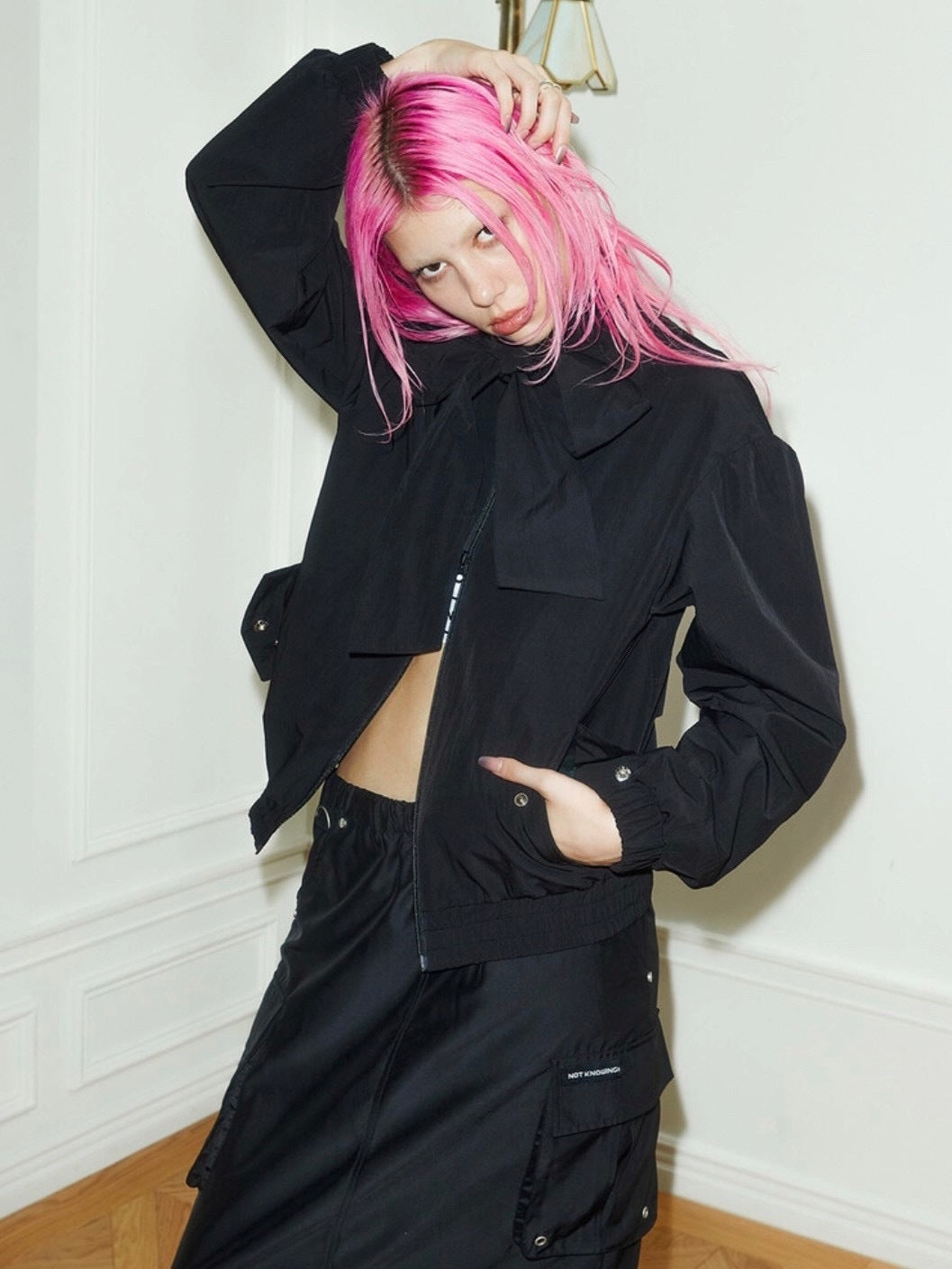 【NOT KNOWING】Ribbon Tie Blouson