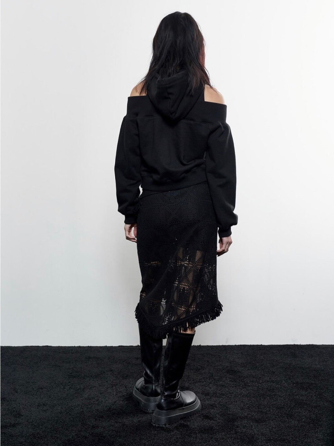 【NOT KNOWING】Open Shoulder Zip Up Hoodie / 【ノットノーイング】オープンショルダージップアップパーカー