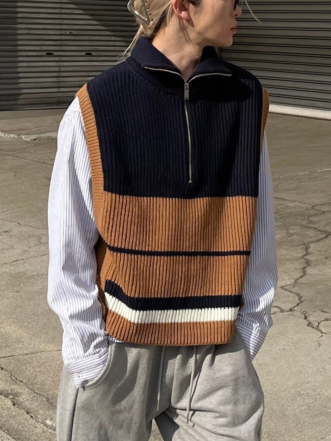 【Chikashitsu +】half zip design vest (3color)