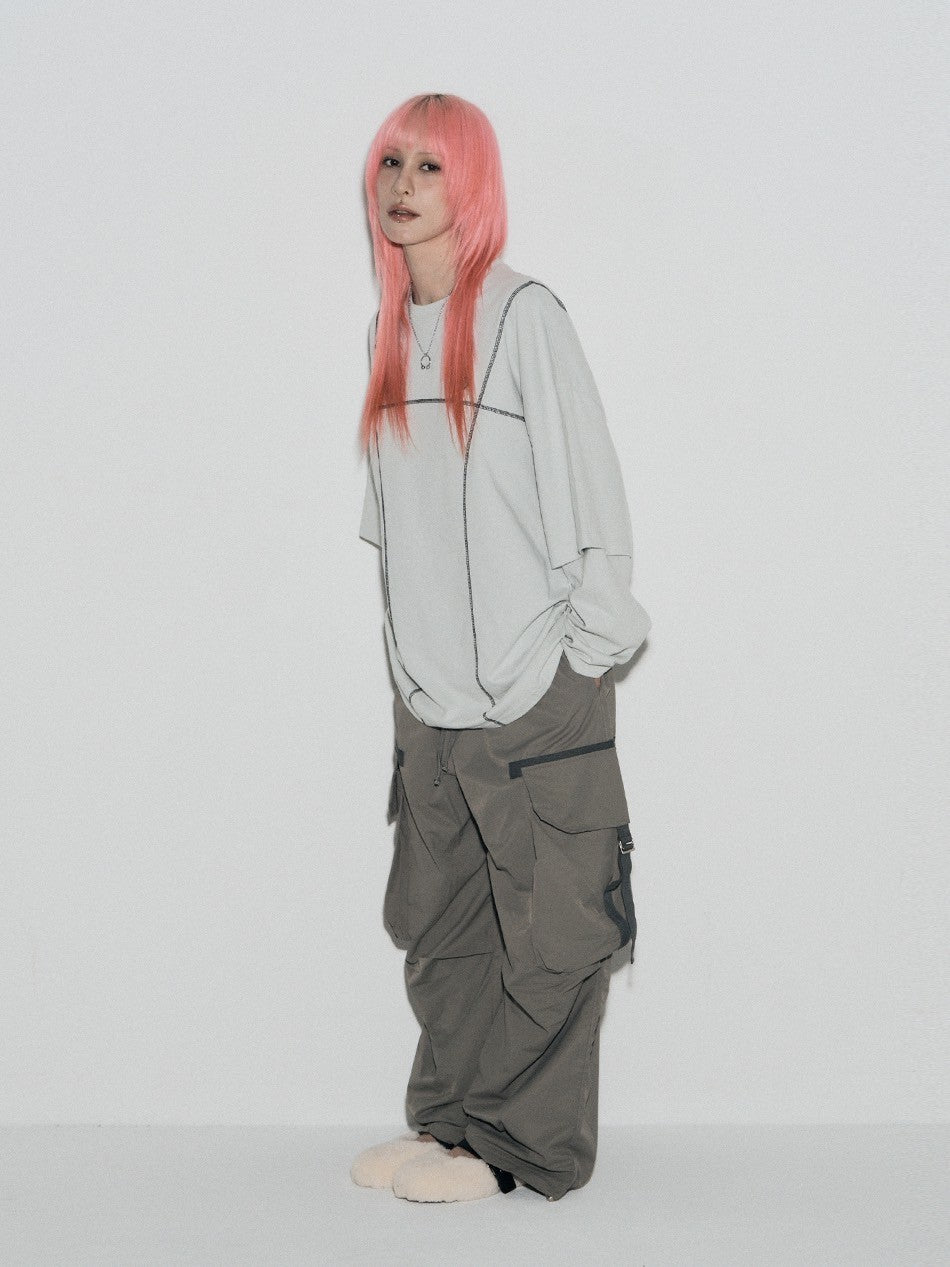 【SETUP‐EXE】LAYERD SLEEVE STITCH T-SHIRT