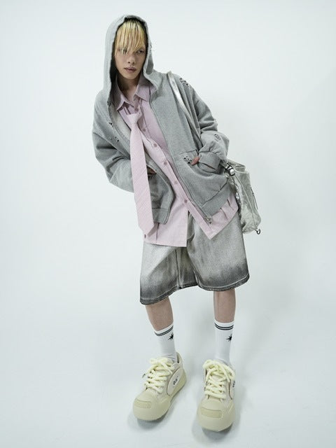 受注制【nmtc +】grunge processing denim shorts