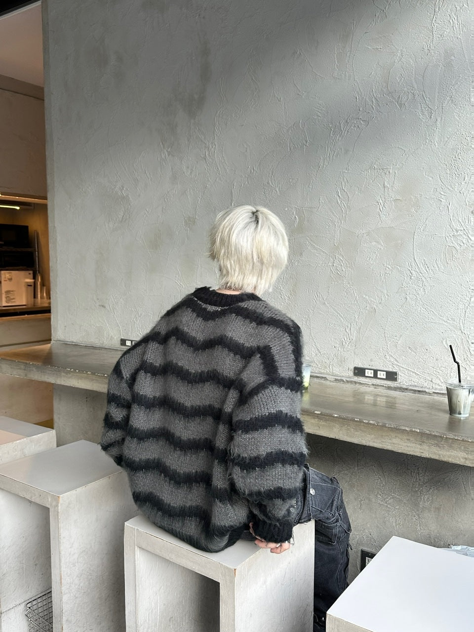 大阪店WEB限定受注制【Chikashitsu +】oversized wave border knit