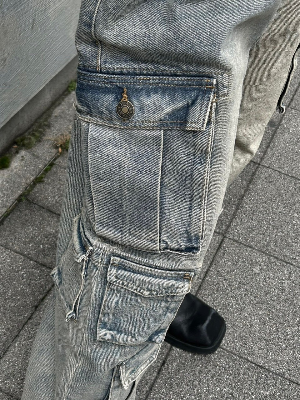 受注制【Chikashitsu +】vintage wash cargo denim pants (2color)
