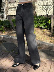 受注制【Chikashitsu + LADIES】wide fit black denim pants