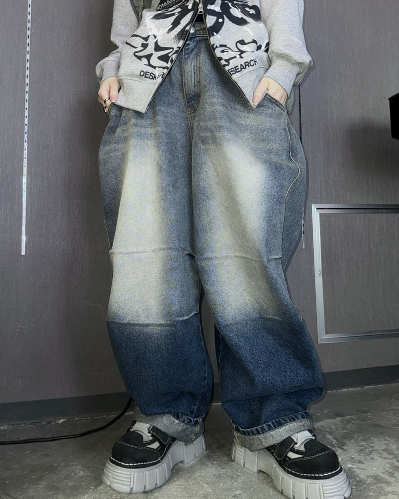 受注制【Never mind the XU】gradation denim easy pants (2color)