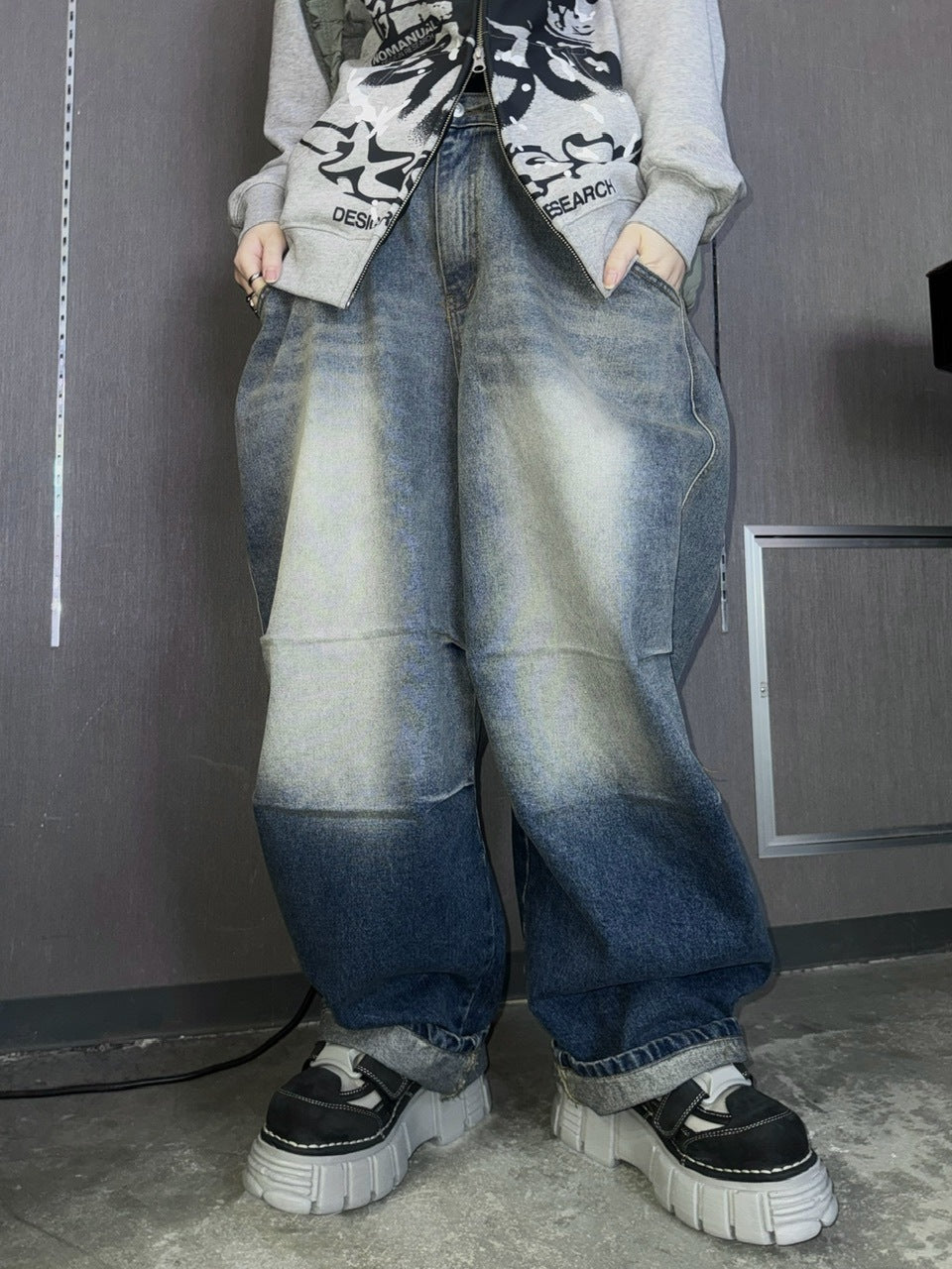 受注制【Never mind the XU】gradation denim easy pants (2color)