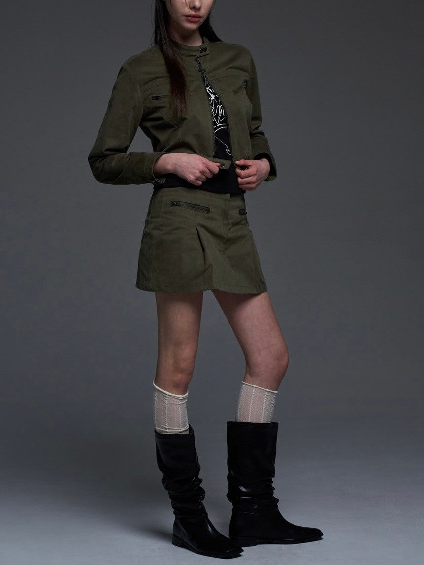 【FANCY CLUB】BIKER PINTUCK MINI SKIRT