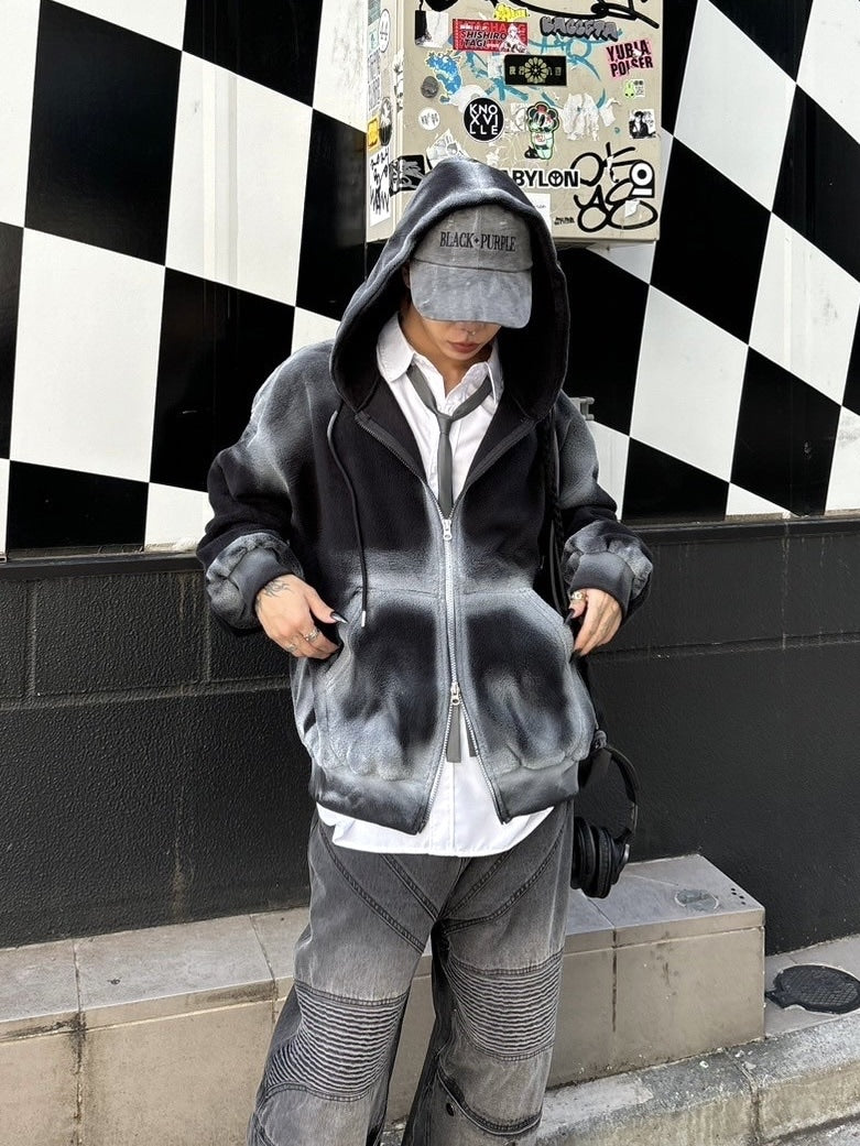 受注制【Never mind the XU】dirty zip up hoodie (2color) / 【ネバーマインド ザ エックスユー】ダーティージップパーカー