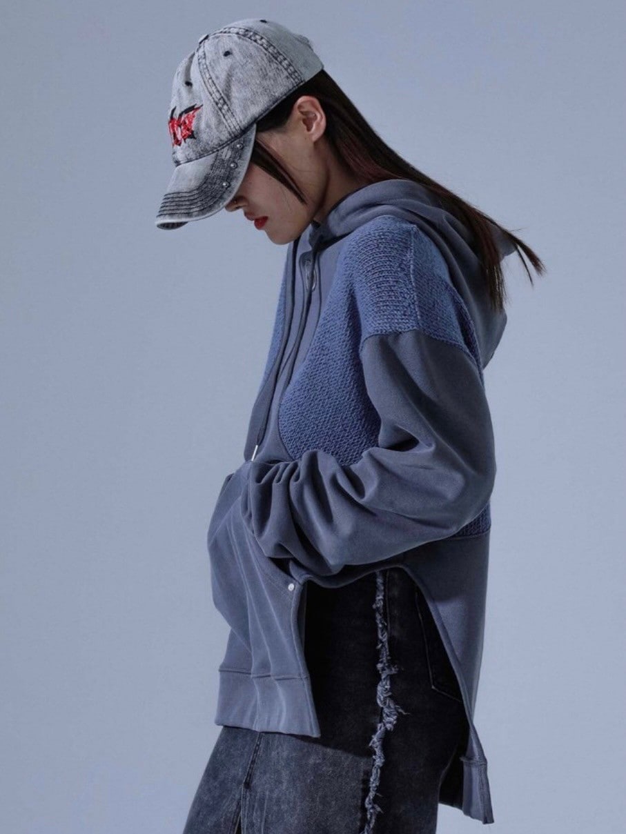 【DILETTANTISME】KNIT BLOCK HOOD T