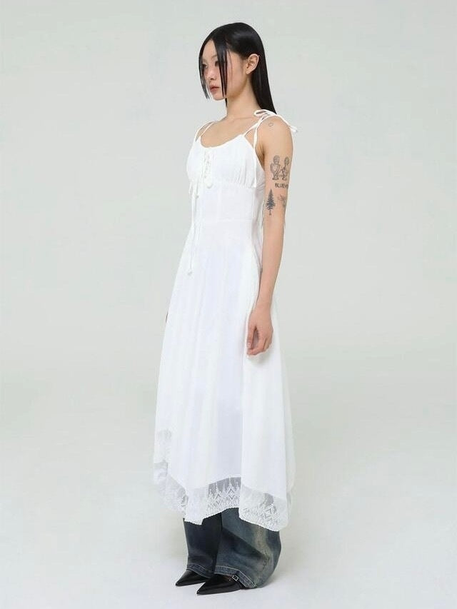 【Uglyshadow】LACE RIBBON SLEEVELESS DRESS