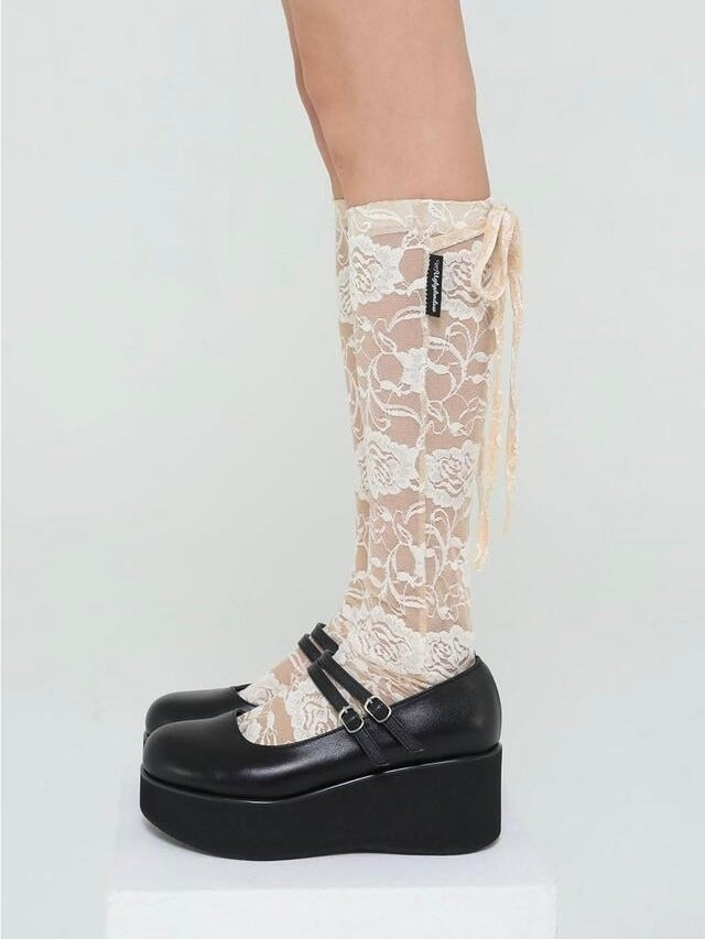 【Uglyshadow】ROSE LACE LONG SOCKS / 【アグリーシャドウ】ローズレースロングソックス